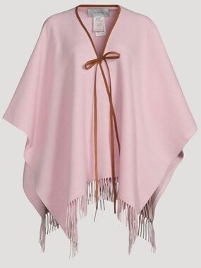 Sleeper Medusa 100% Wool Tie Front Fringe Hem Soft Pink Poncho Cape S/M NWT